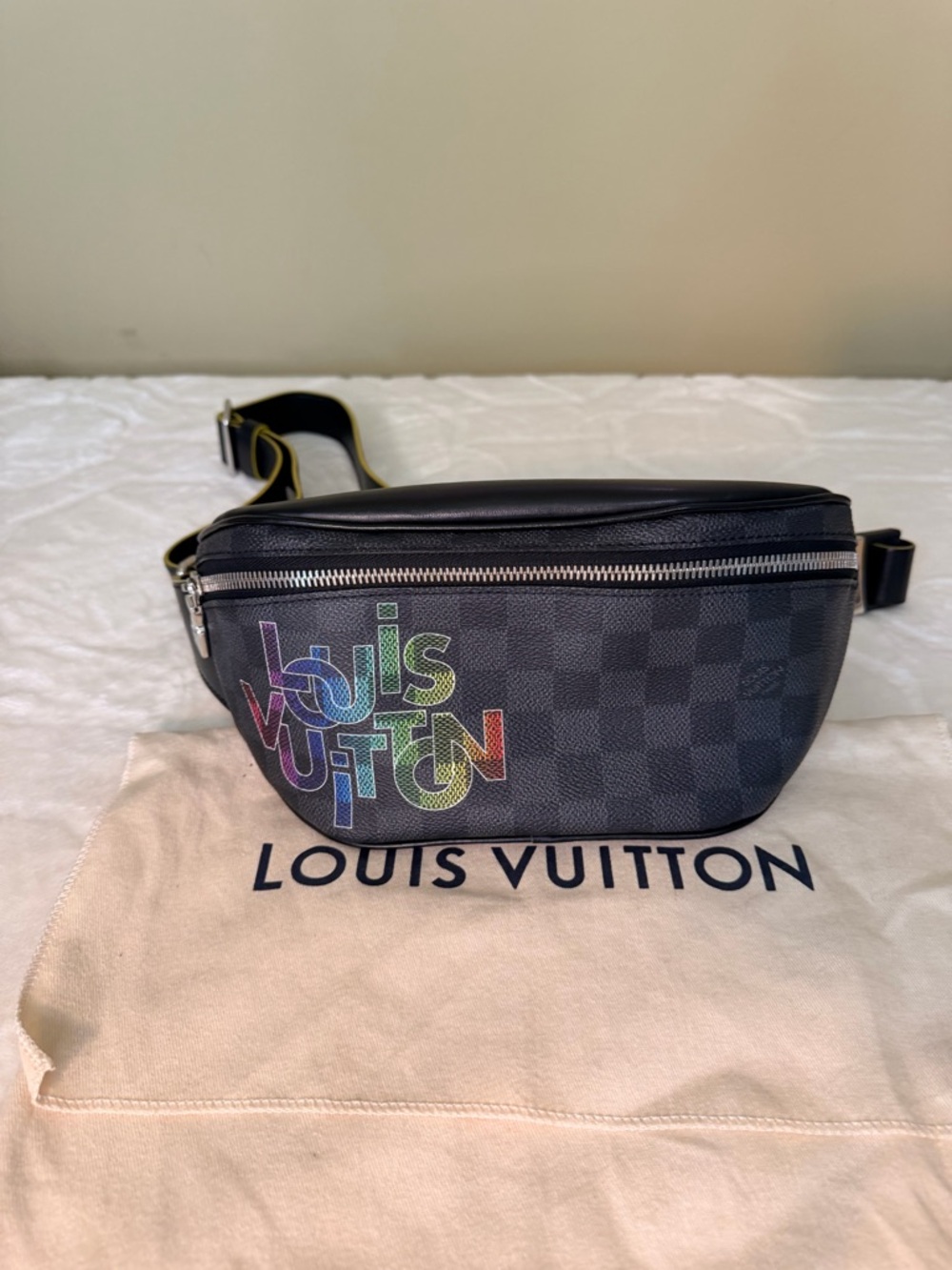 Louis Vuitton Black Damier Graphite Multicolor Logo Belt Bag